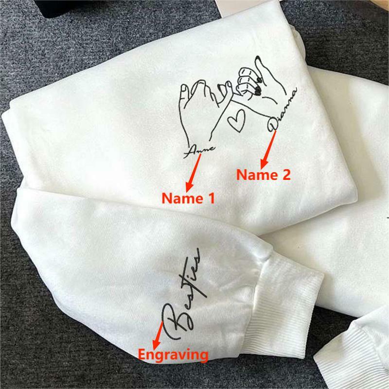 Personalisiertes Sweatshirt Gesticktes Pinky Promise Muster mit individuellem Namen Einzigartiges Geschenk für Besties