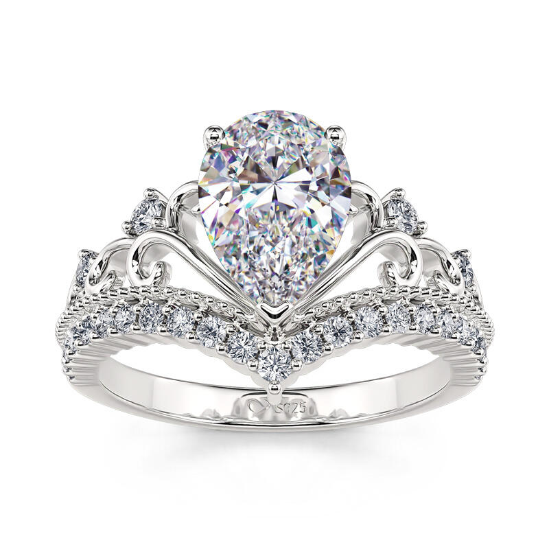 Jeulia Anillo de Plata de Ley con Corte de Pera y Diseño de Corona