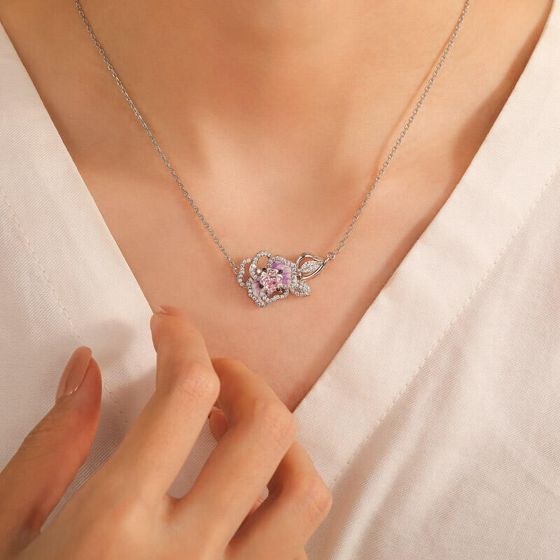 Jeulia Midsummer Night Pansy Love Flower Necklace