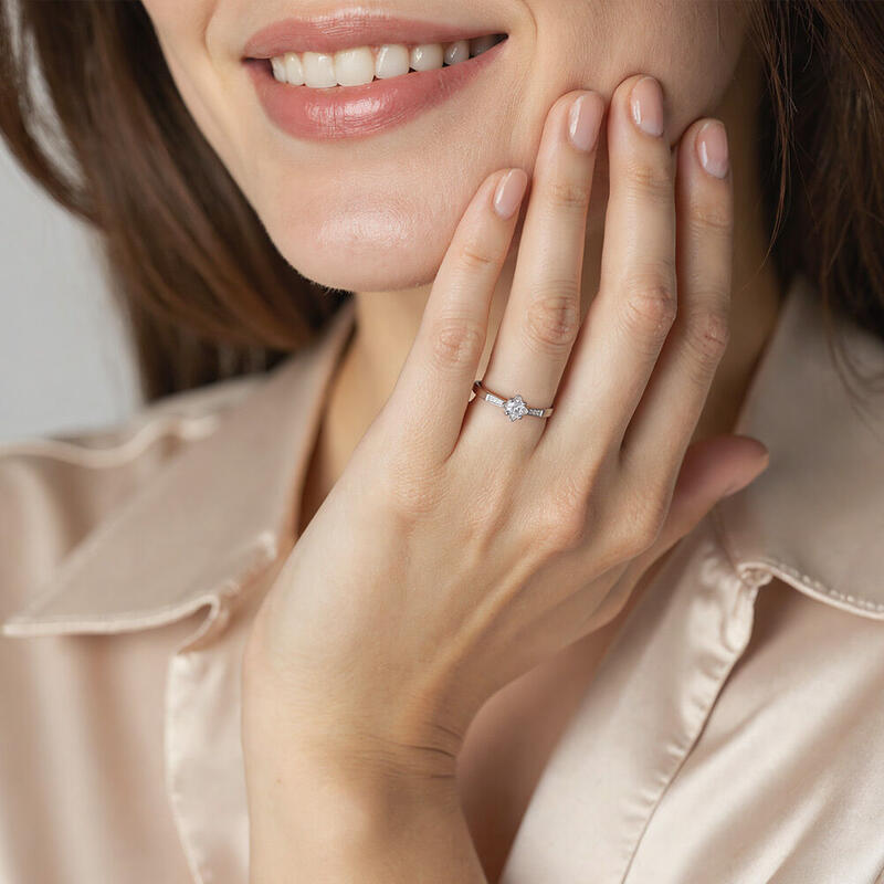 "Rooted in Forever" Round Cut Side Stone Engagement Ring