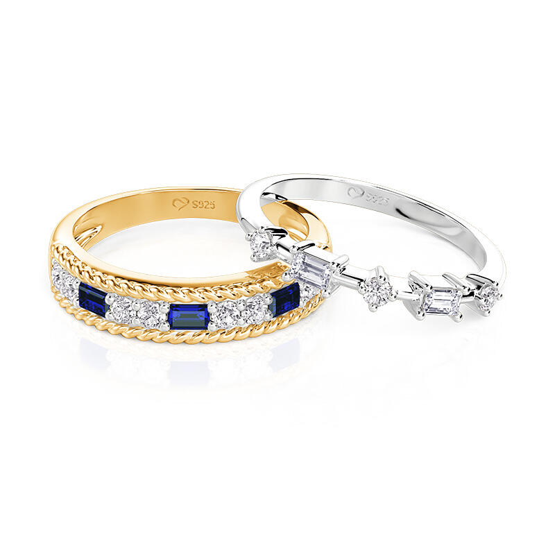 Jeulia Everyday Two Tone Rope Twisted Engagement Ring Set 2PCS