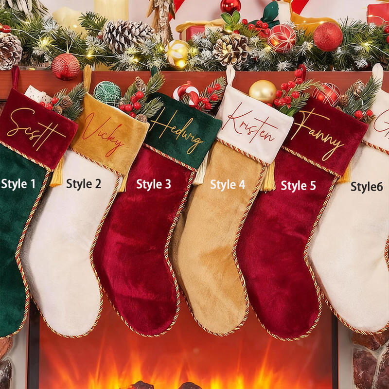 Personalized Velvet Christmas Stockings with Custom Names as Gifts for Your Family