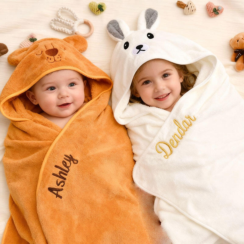 Personalized Name Hooded Bath Towel Cute Gift for Baby
