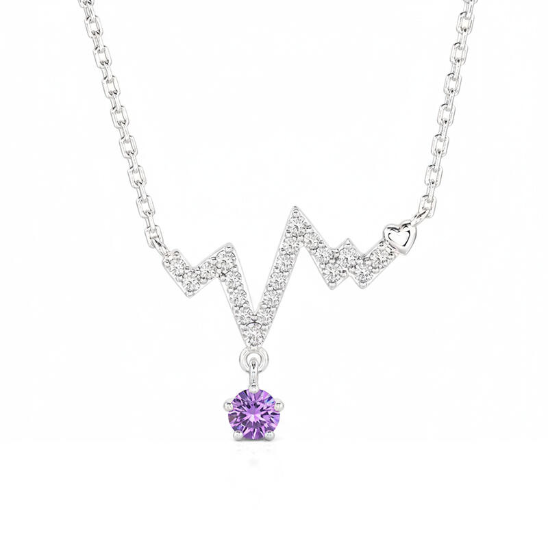 Jeulia Custom Simple Heartbeat Necklace with Birthstone