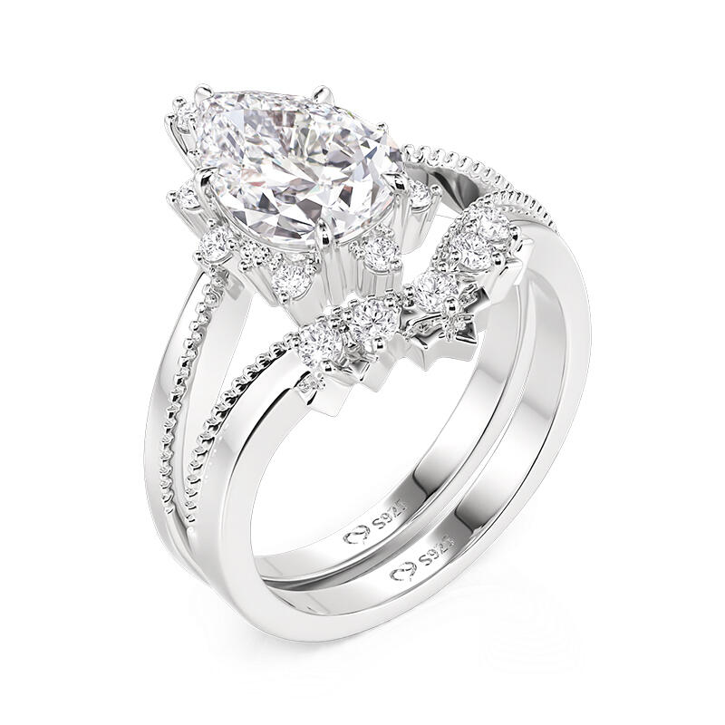 Jeulia Unique Christmas Tree Design Pear Ring Set 2pcs