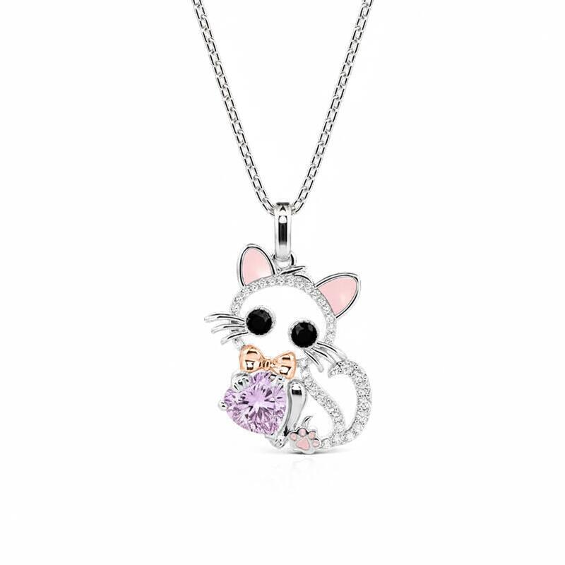 Jeulia Hug Me Custom Hollow Cat Necklace With Birthstone