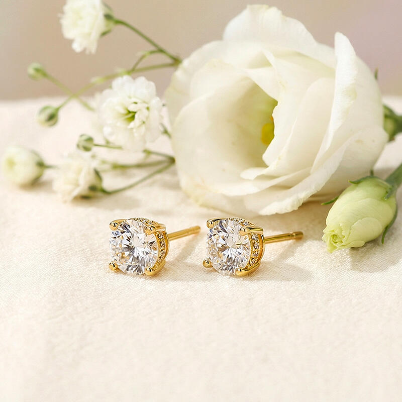 Jeulia 10K/14K/18K Gold Platinum Round Cut Stud Earrings