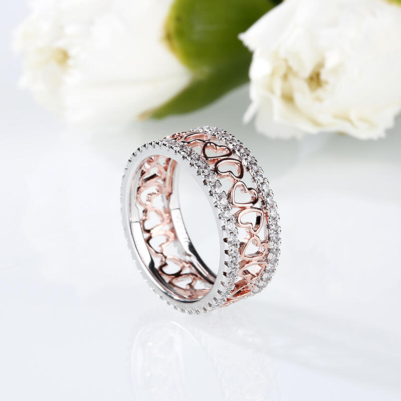 Jeulia Anillo Con Dos Tonos De Talla Cordiforme En Plata De Ley