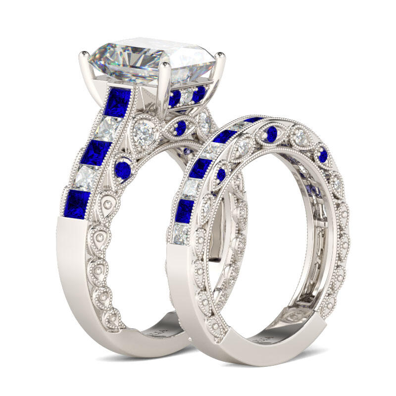 Jeulia Art Deco Radiant Cut Sterling Silver Ring Set