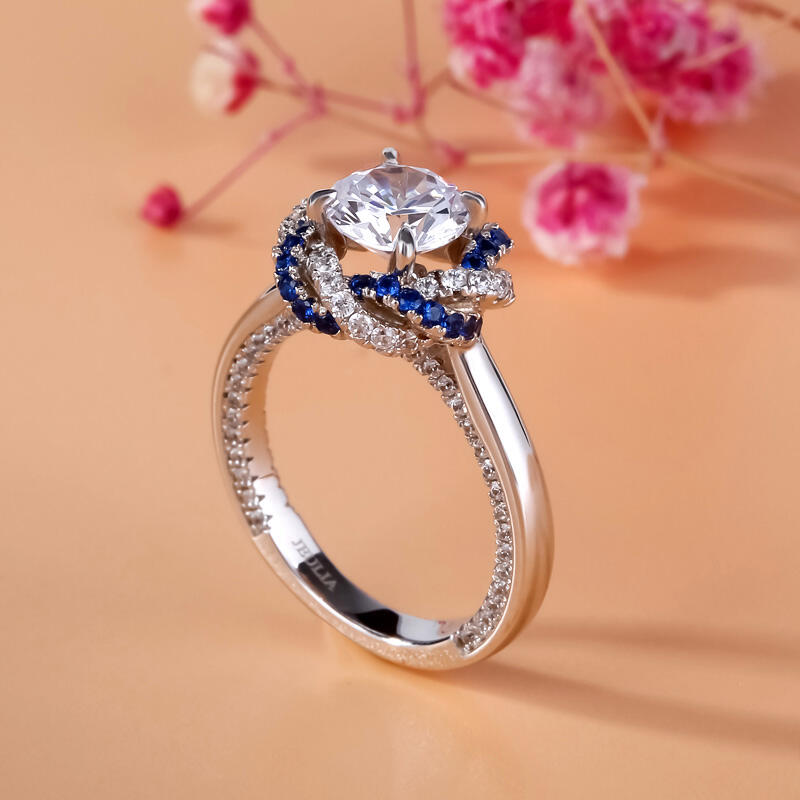 Jeulia Floral Round Cut Sterling Silver Ring