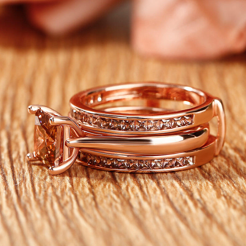 Jeulia Juego de anillos de plata de ley de corte princesa