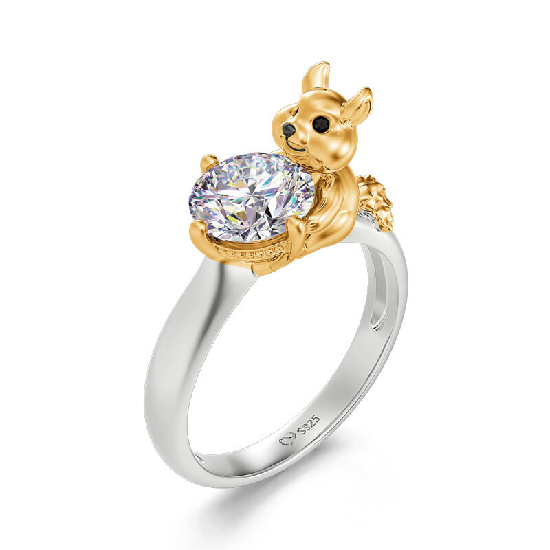 Jeulia Hug Me "Smiling Chipmunk" Round Cut Sterling Silver Ring