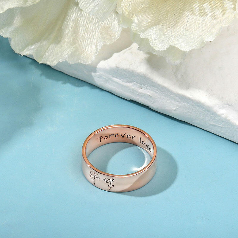 Custom Birth Flower Ring With Text