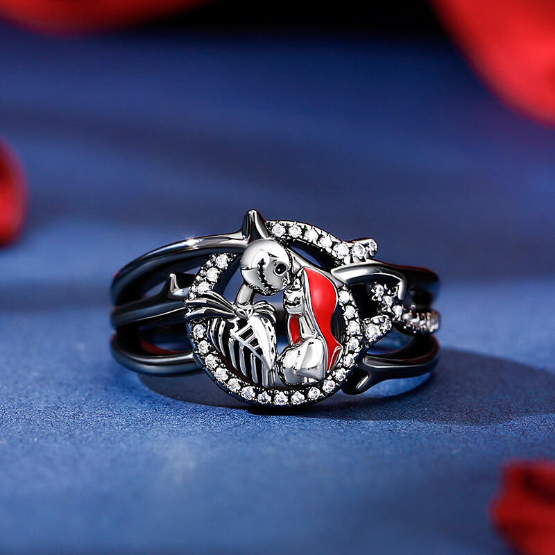 Jeulia "Everlasting Love" Skull Couple Sterling Silver Ring