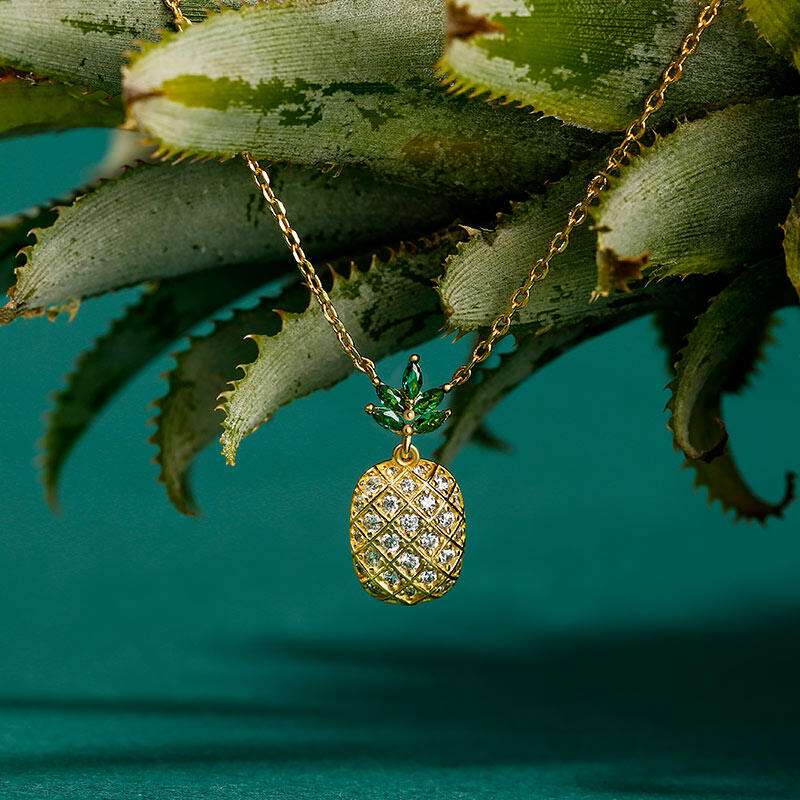 Jeulia "A Trip of Summer" Pineapple Sterling Silver Necklace