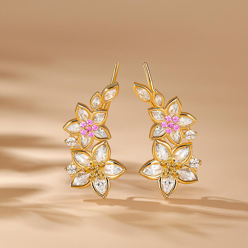 Jeulia "Spring is Coming" Flower Sterling Silver Climber Earrings