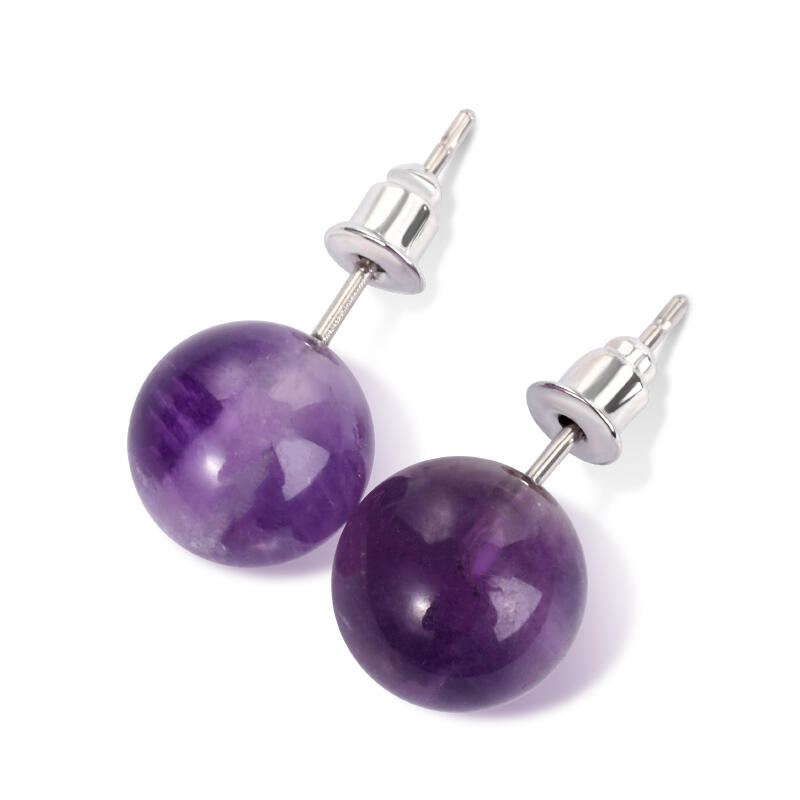 Jeulia "Symbol of Serenity" Round Natural Amethyst Stud Earrings
