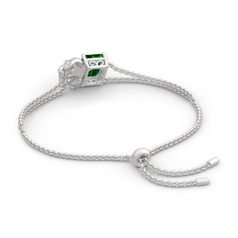 Jeulia Leaf Design Emerald Cut Sterling Silver Bracelet