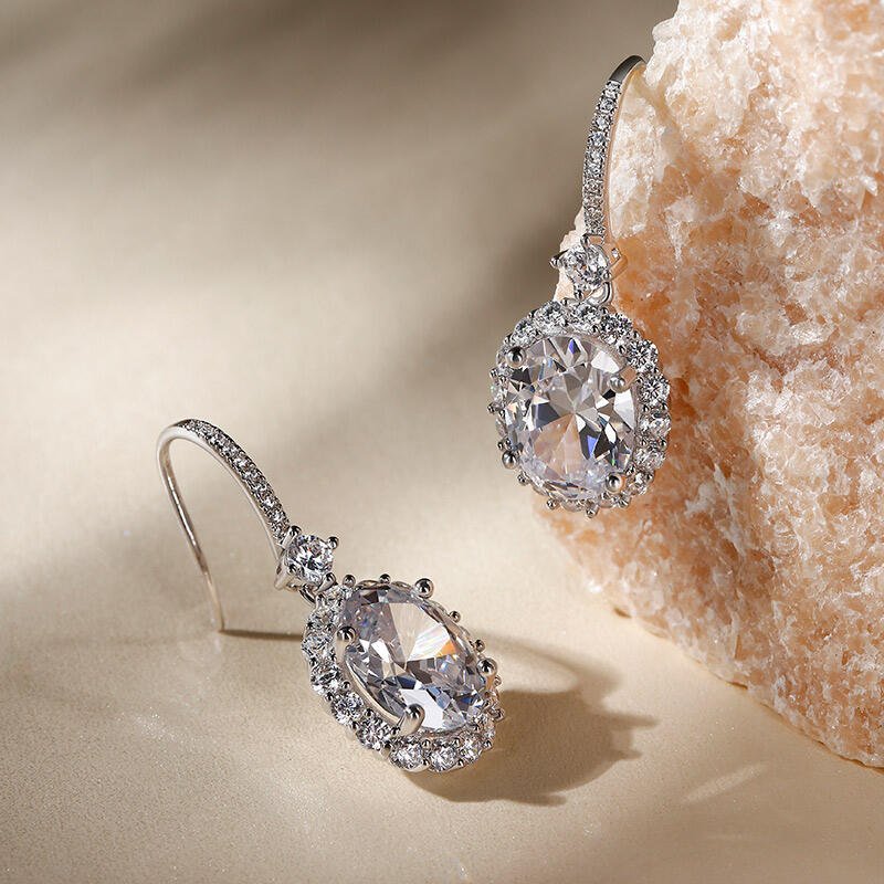 Jeulia Pendientes 10K/14K/18K oro de gota oro blanco de moissanita con corte ovalado para mujer