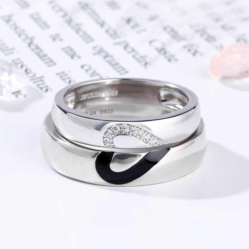 Jeulia Heart Shape Sterling Silver Men's Band