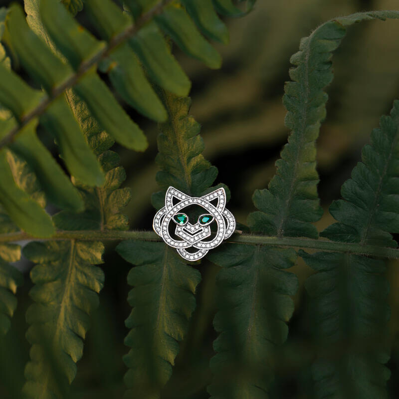 Jeulia Tiger Head Green Eyes Sterling Silver Ring