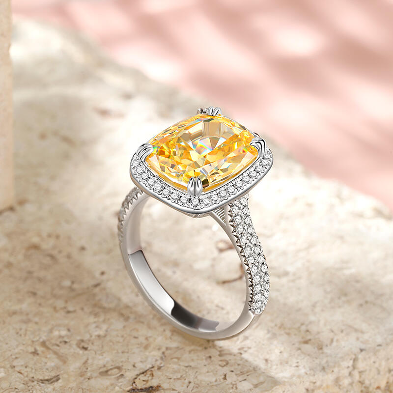 Jeulia Halo Fat Oblong Sterling Silver Ring