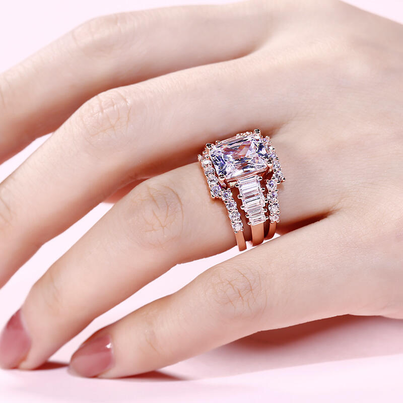 Jeulia 3PC Radiant Cut Sterling Silver Ring Set