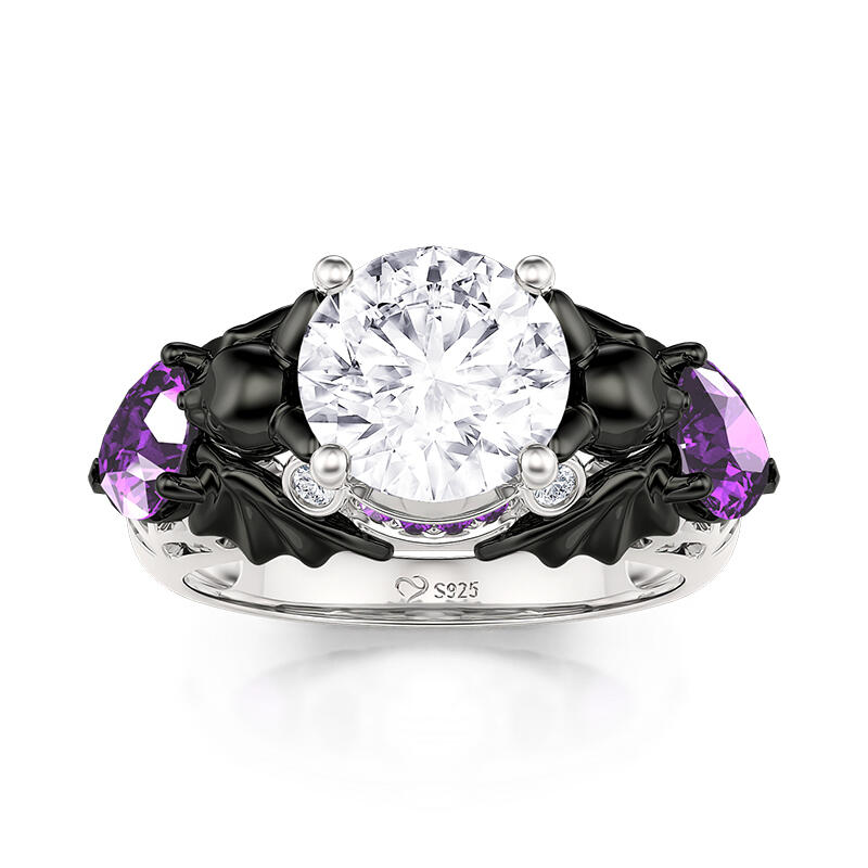 Jeulia Two Tone Black Bat Ring Sterling Silver Round Cut