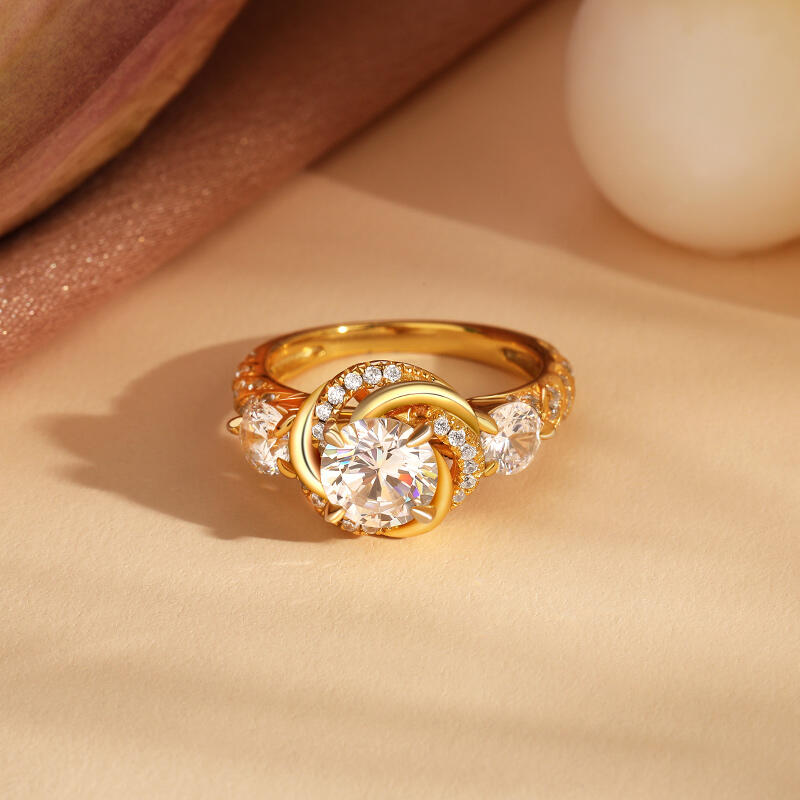 Jeulia Halo Redondo Anillo De Plata Esterlina Con Corte Floral