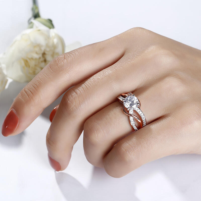 Jeulia Two Tone Intertwined Round Cut Sterling Silver Ring