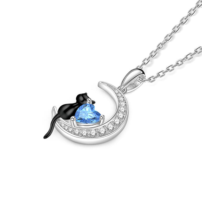 Jeulia Luna Astra Collar con Luna Gato Negro con Piedra de Nacimiento