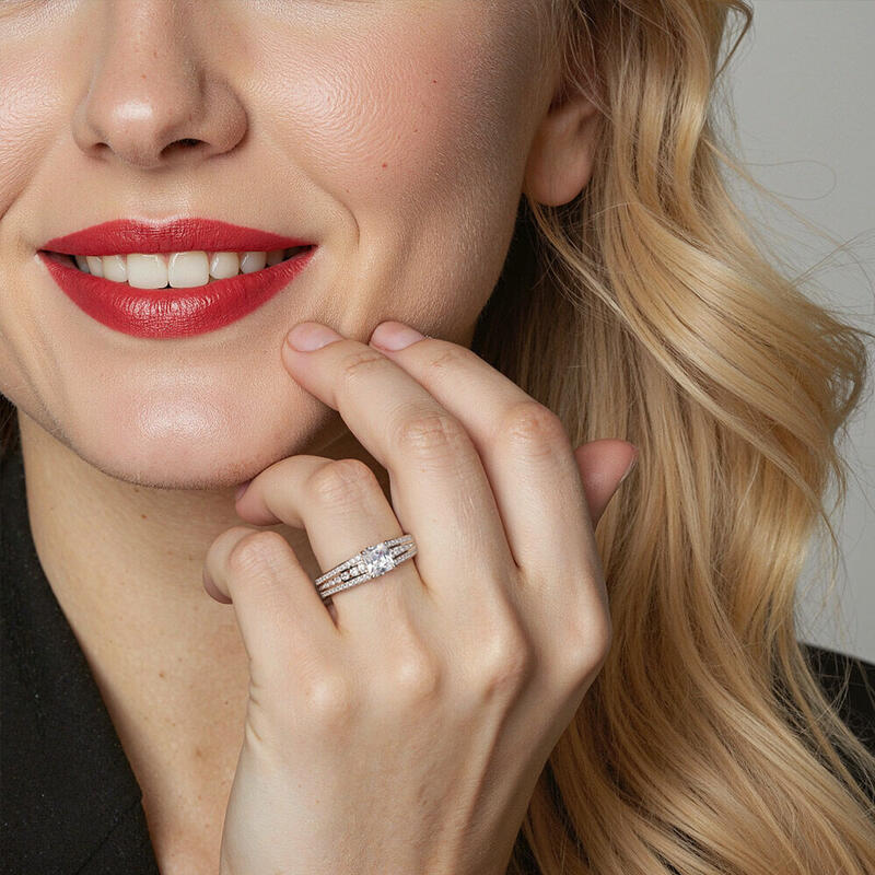 "Be Mine" Asscher Cut Side Stone Engagement Ring