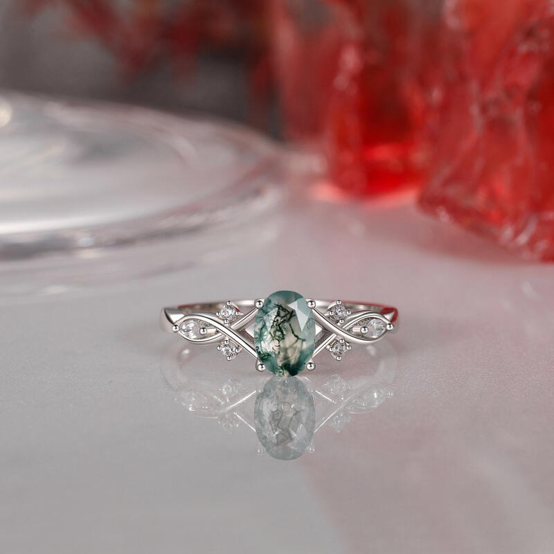 Jeulia Bague de Fiançailles Ovale Infini en Agate Mousse