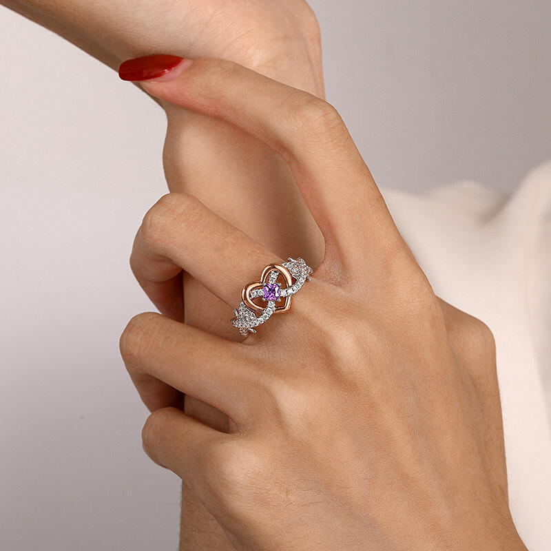 Jeulia Infinity Two Tone Heart Flower Ring Sterling Silver