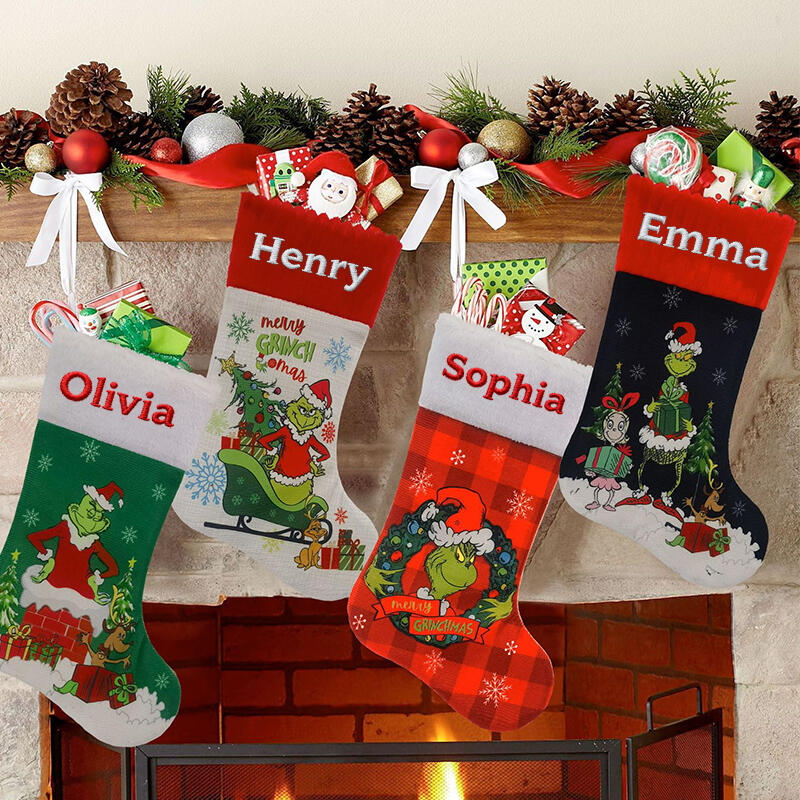 Personalized Green Monster Christmas Stockings Custom Embroidered with Names Fun Gifts for Children