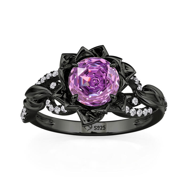 Jeulia Fashion Black Twist Purple Rose Cut Flower Ring