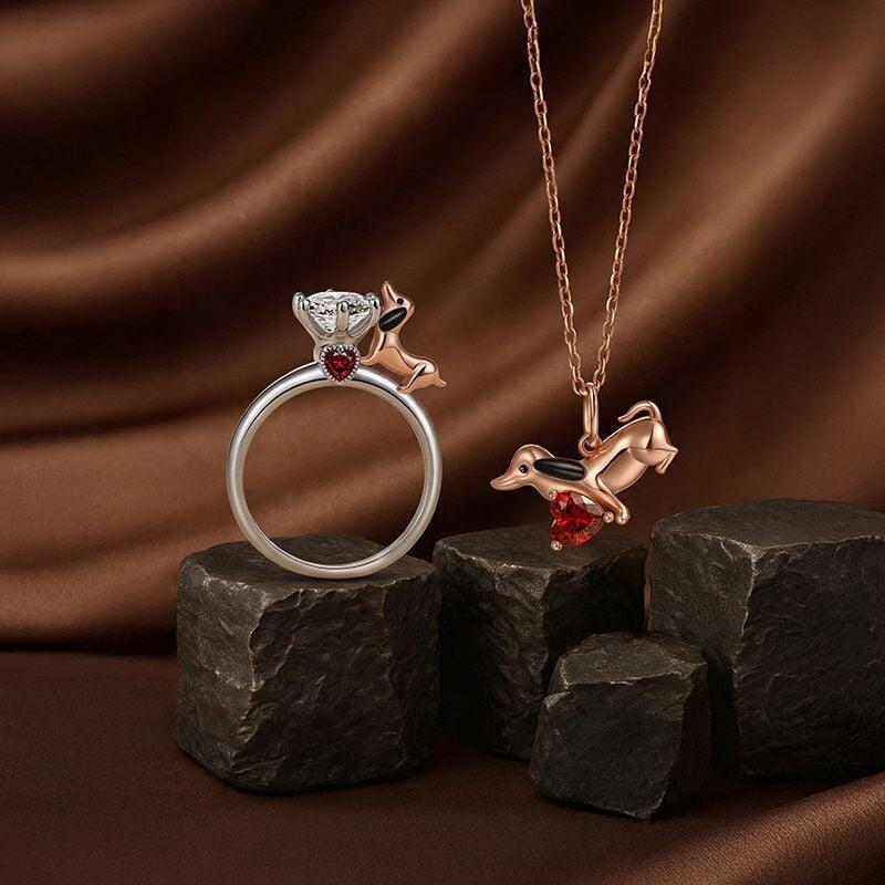 Jeulia Petland Custom Dachshund Necklace With Heart Birthstone