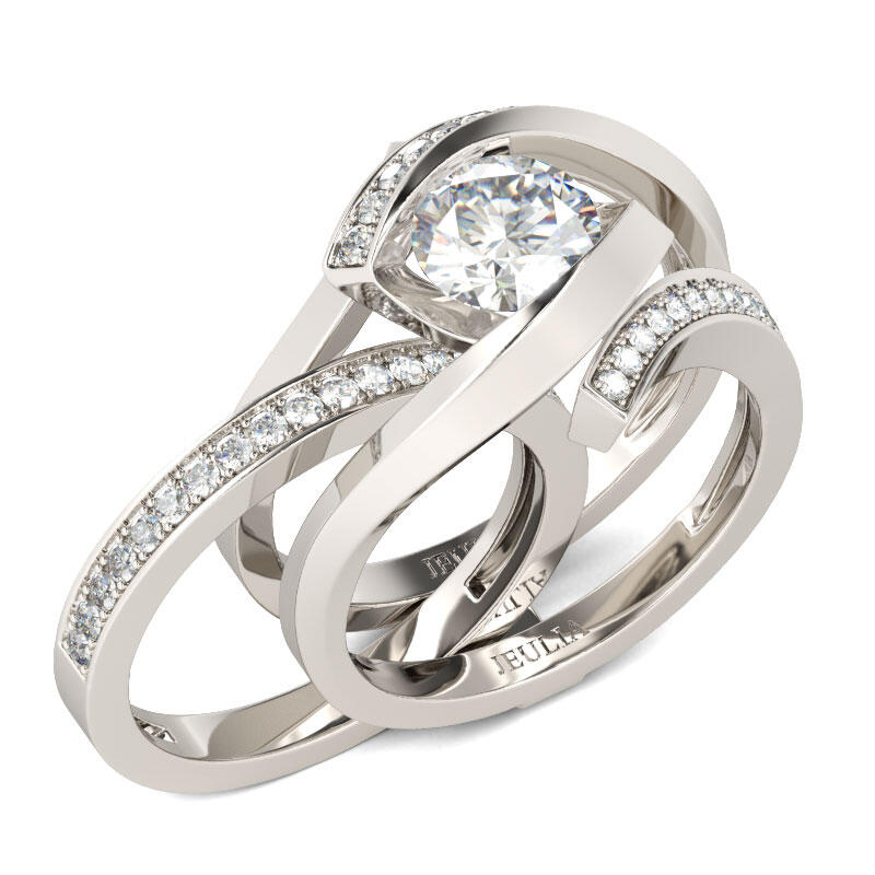 Jeulia Conjunto De Anillos De Rama De Talla Redonda En Plata De Ley