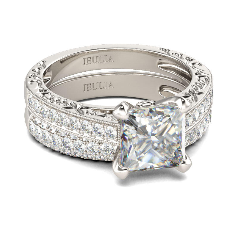 Jeulia Classic Princess Cut Sterling Silver Ring Set