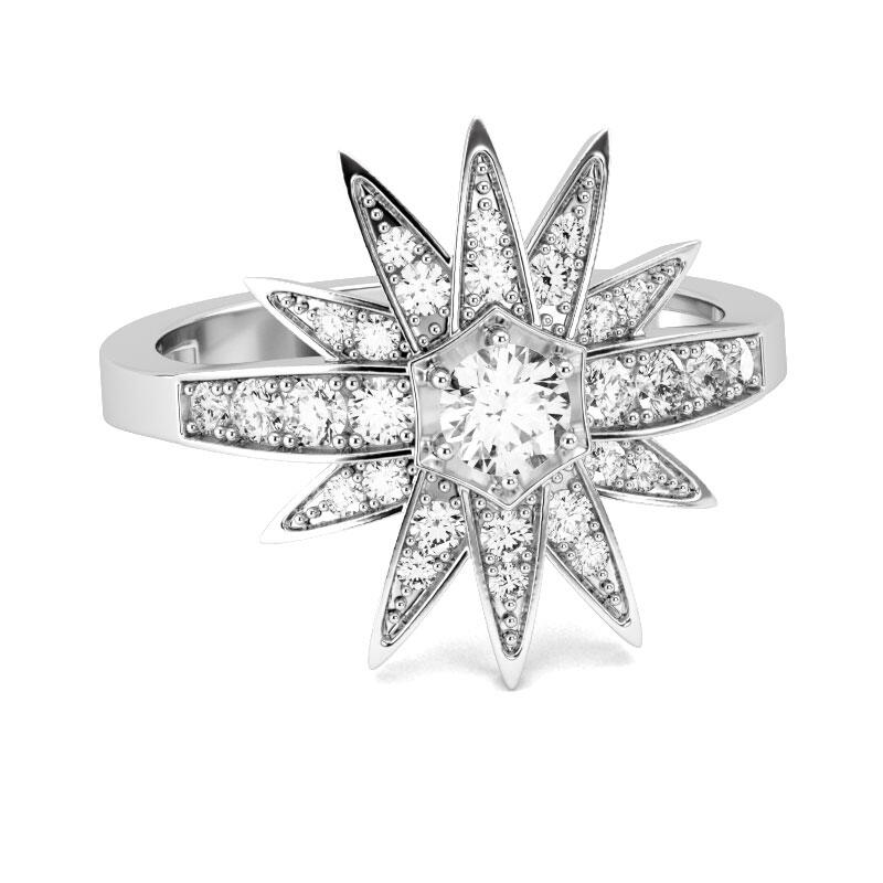 Jeulia Star Design Round Cut Sterling Silver Ring