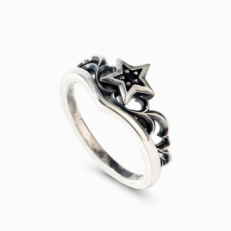 Jeulia Star Design Round Cut Sterling Silver Ring