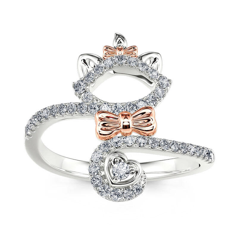 Jeulia Anillo de plata de ley gato lindo color oro rosa