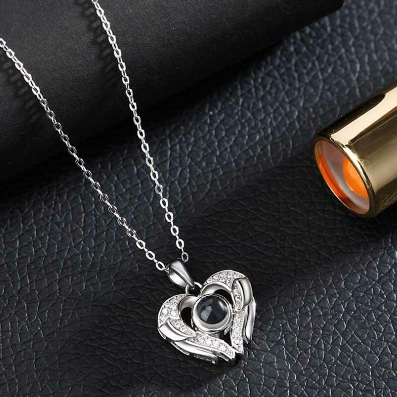 シルバー925 ハート&羽 投影 写真 写真入れ ネックレス