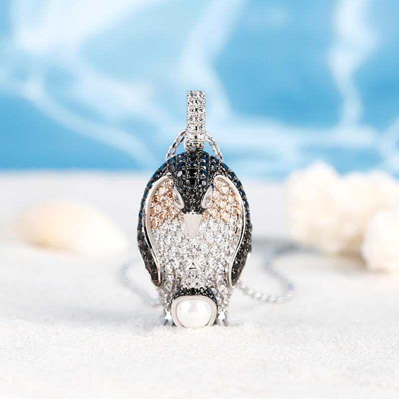 Jeulia Mom & Baby ペンギン シルバーネックレス