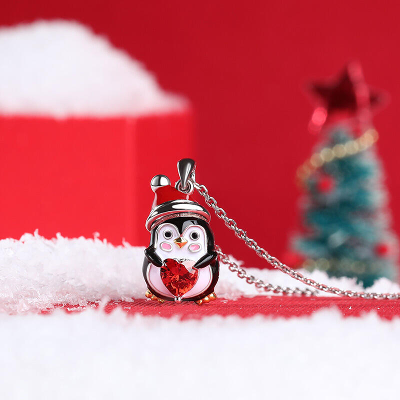 Jeulia Hug Me "Sweet Confession" Penguin Heart Cut Sterling Silver Necklace