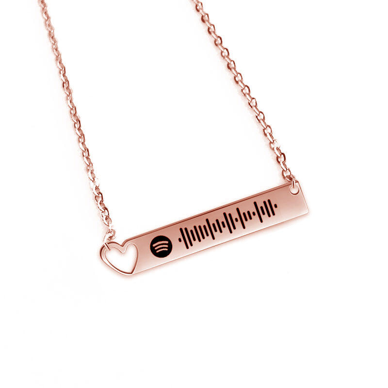 Jeulia Scannable Spotify Code Heart Bar Stainless Steel Necklace