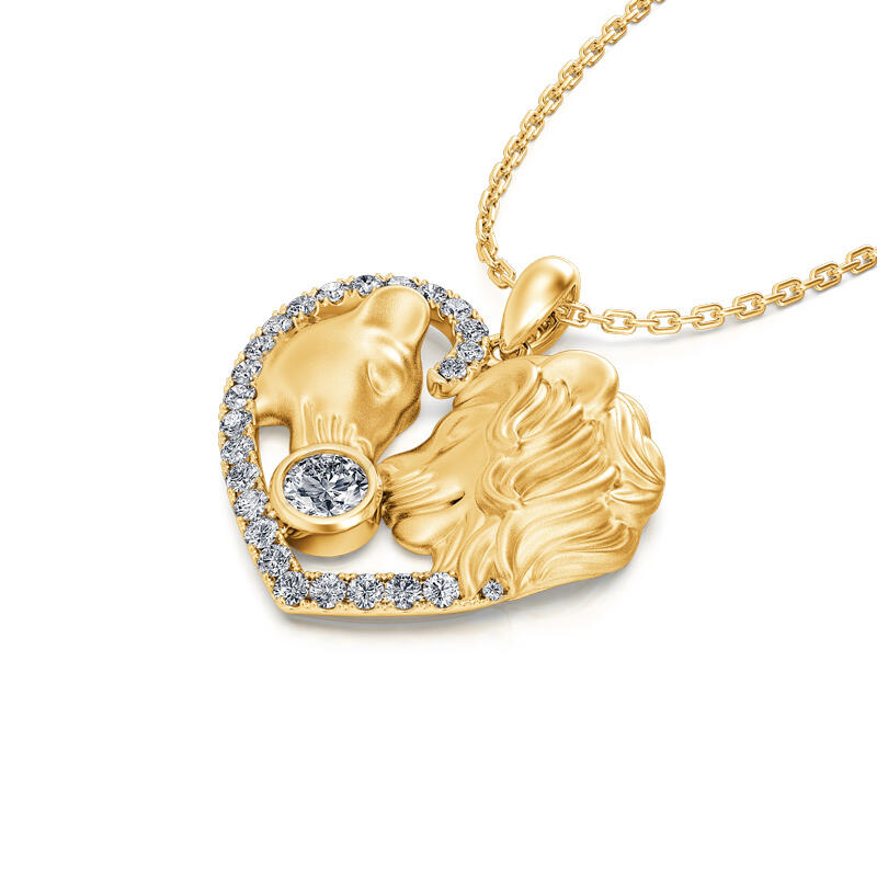 Jeulia Collar de plata de ley con diseño del rey y la reina león