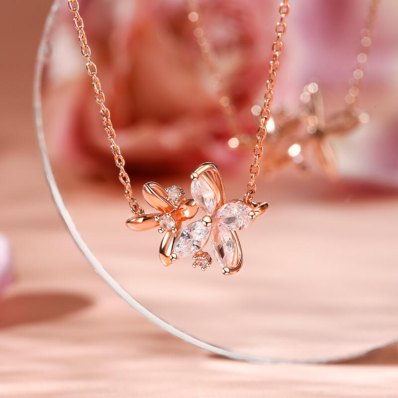 Jeulia "Bring the Miracle" Double Flower Sterling Silver Necklace