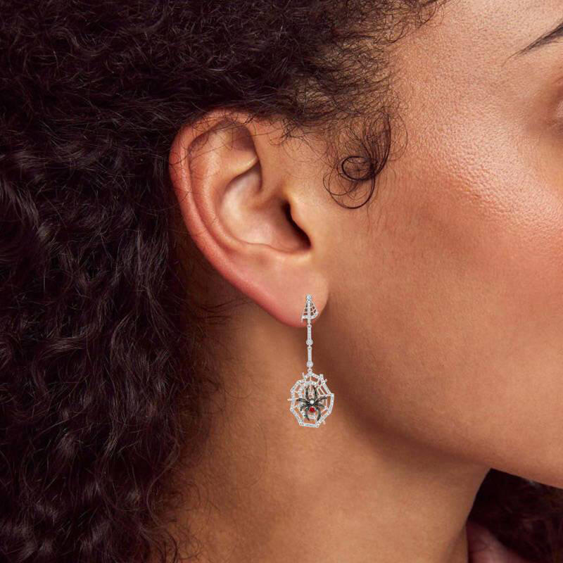 Jeulia "Web of Death" Spider Web Two Tone Sterling Silver Earrings