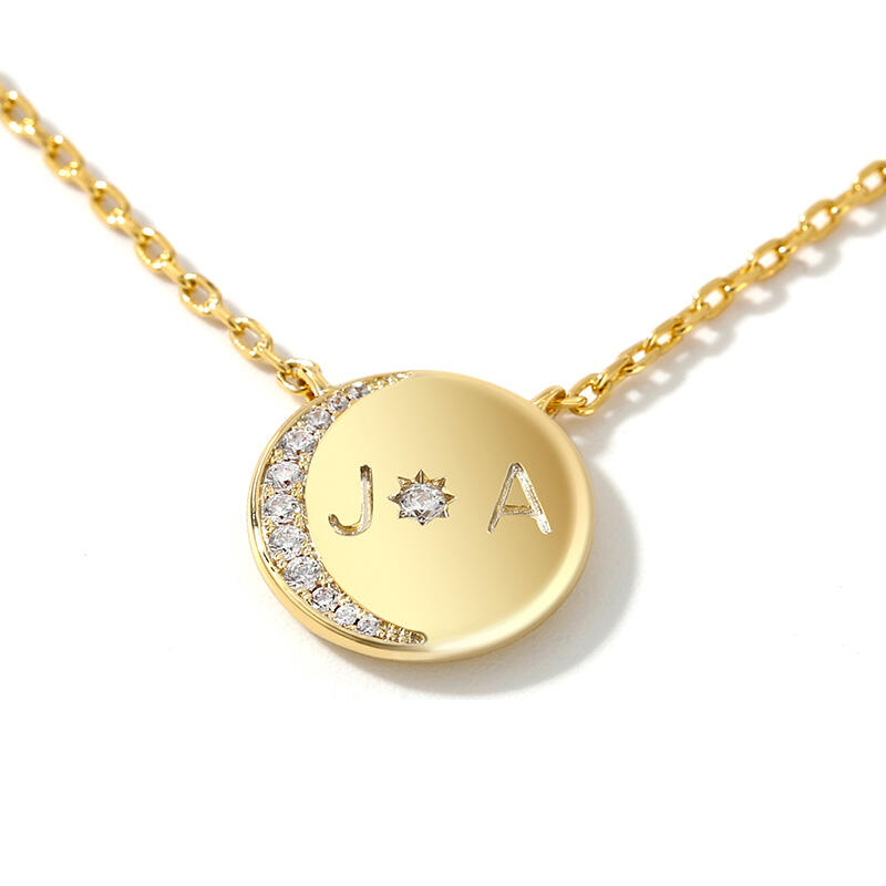 Jeulia "Moon and Sun" Personalized Sterling Silver Necklace